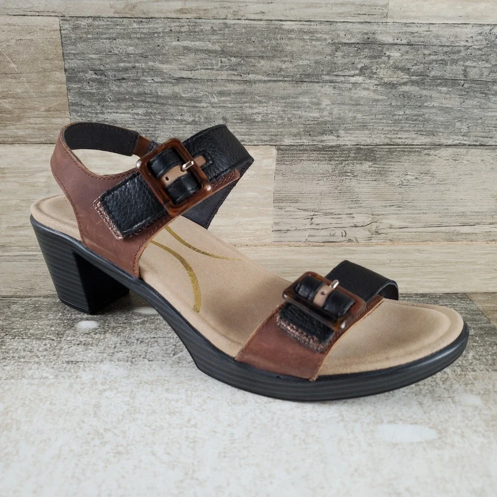Naot Mode Womens Sandal Sz 9 Brown Black Beige Radiant Copper Leather Block Heel